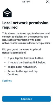 amazon alexa echo setup local network permission required 