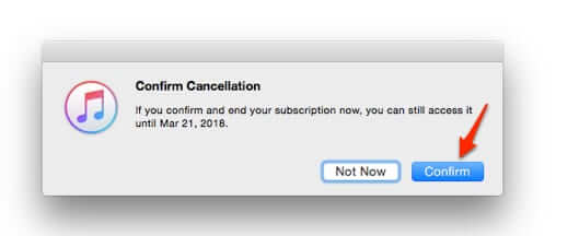 confirm cancellation of apple subscriptioin