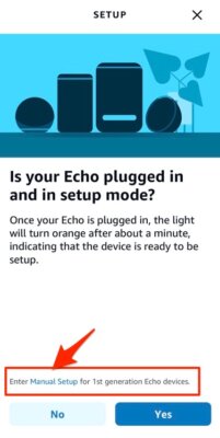 enter manual setup for 1st generation echo devices